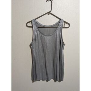 Eileen Fisher Women Silver Metallic Shimmer Scoop Neck Tank Top Cami Petite M